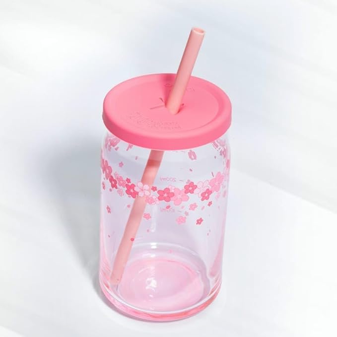 Pink Flower Glass Cup 400ML