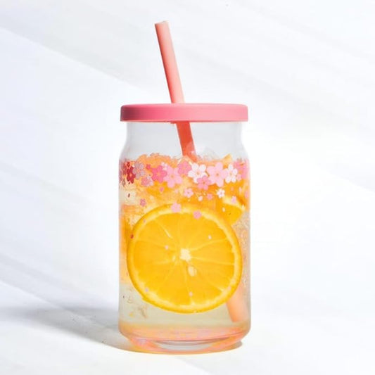 Pink Flower Glass Cup  400ML