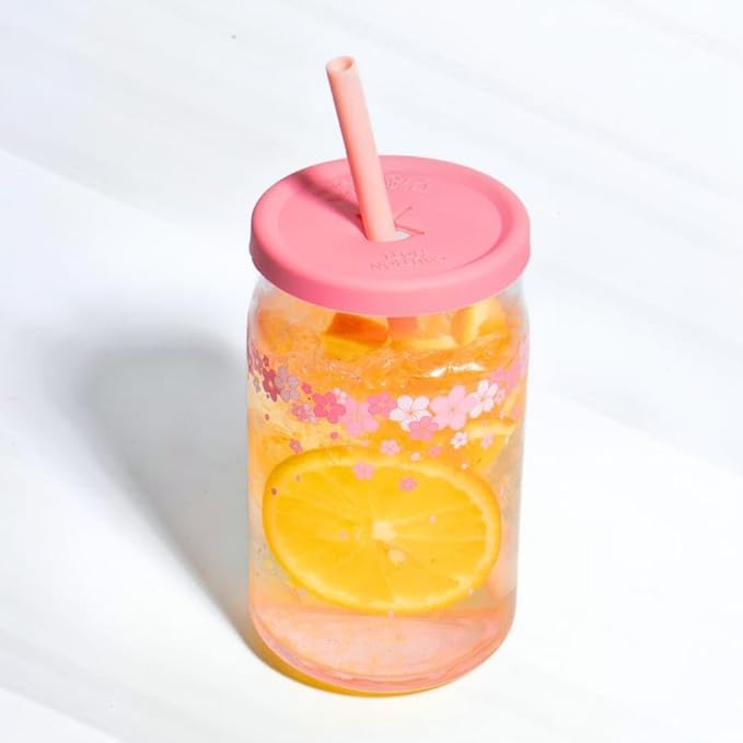 Pink Flower Glass Cup  400ML