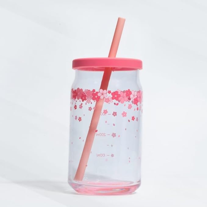 Pink Flower Glass Cup  400ML